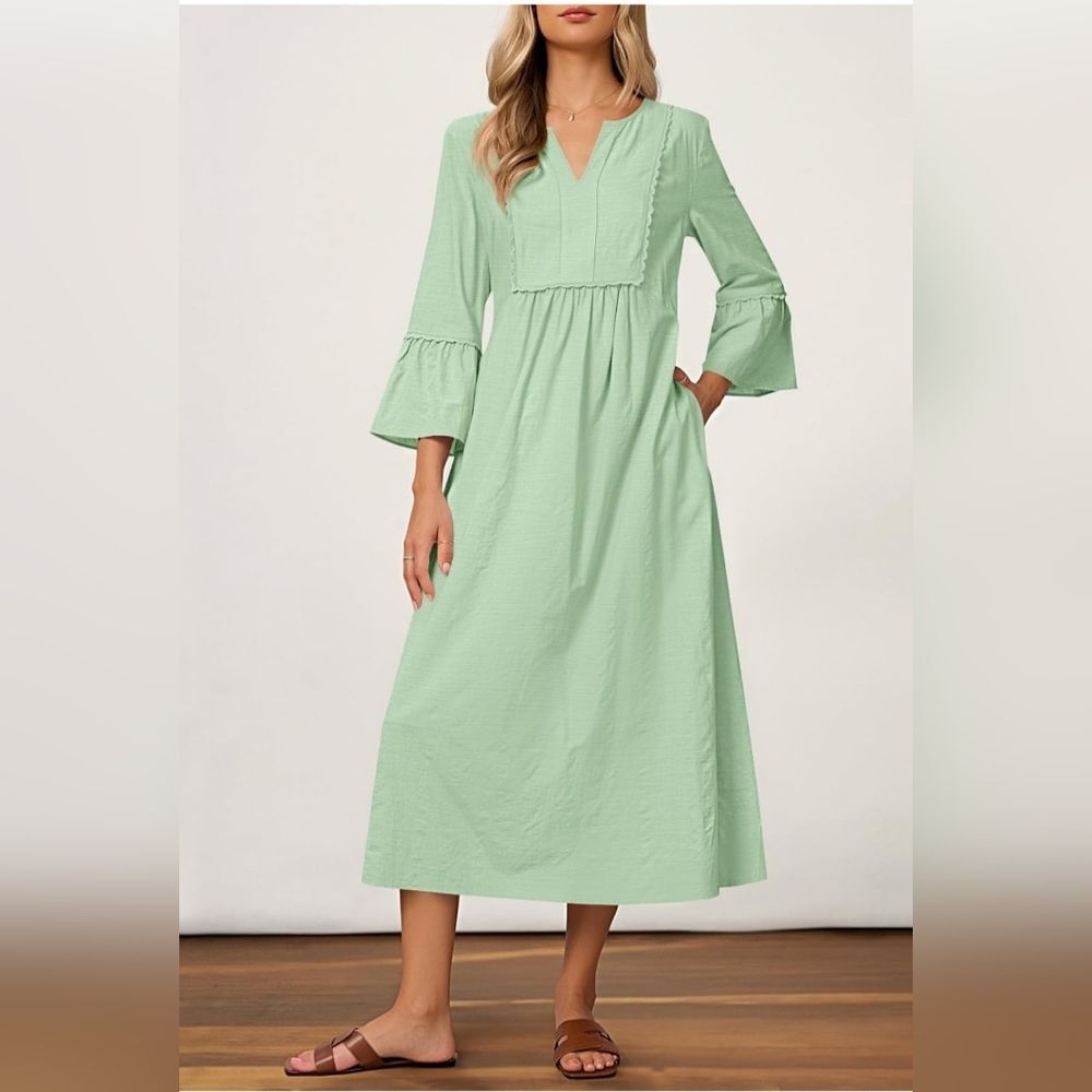 NEW Merokeety Peasant Maxi Dress Sage Pistachio Green Boho Cottagecore Modest L